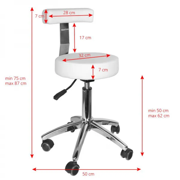 TABORET KOSMETYCZNY AM-303 Z OPARCIEM BIAŁY