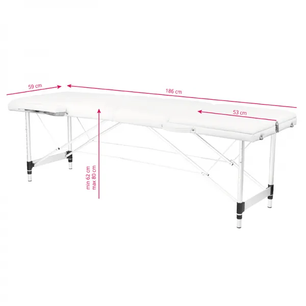 STÓŁ SKŁADANY DO MASAŻU ALUMINIOWY KOMFORT 3 SEGMENTOWY WHITE