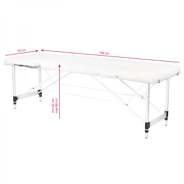 STÓŁ SKŁADANY DO MASAŻU ALUMINIOWY KOMFORT 2 SEGMENTOWE WHITE