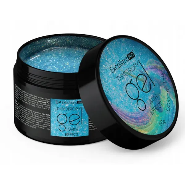 Excellent PRO THIXO Żel budujący LED/UV EFEKT UNICORN ICE 50g BLUE , BROKAT