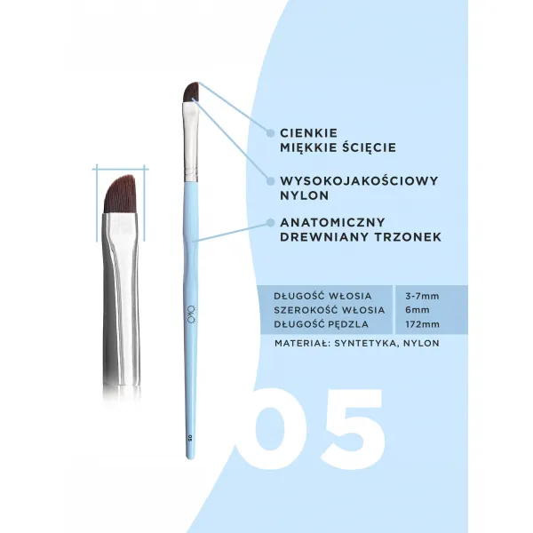 .Pędzel OKO #5 do stylizacji brwi miękki ścięty pędzelek