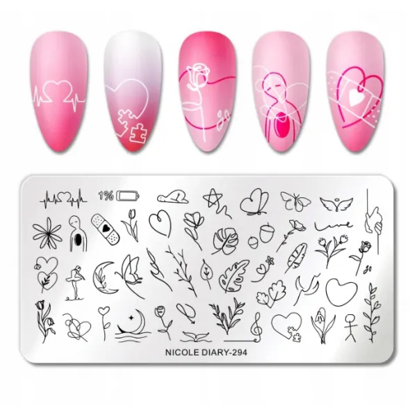 Płytka blaszka do Stempli stampingu serca love nicole diary 294