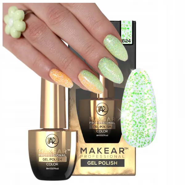 Makear Gel Polish lakier hybrydowy 8ml 624 Optimism Zielony Brokat DAISY