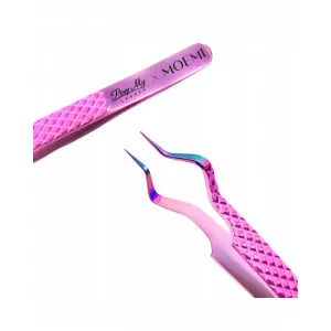 Różowa Pęseta Do Separacji Rzęs Zakrzywiona – Moemi X Pimp My Lashes