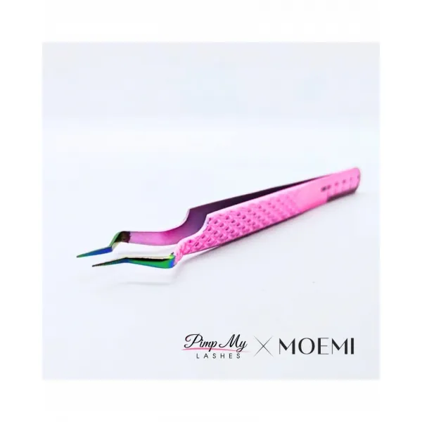Różowa Pęseta Do Separacji Rzęs Zakrzywiona – Moemi X Pimp My Lashes