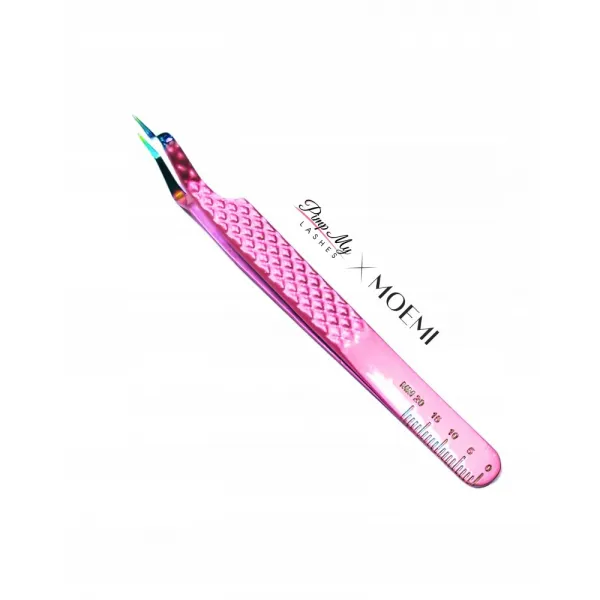 Różowa Pęseta Do Separacji Rzęs Zakrzywiona – Moemi X Pimp My Lashes