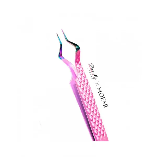 Różowa Pęseta Do Separacji Rzęs Zakrzywiona – Moemi X Pimp My Lashes