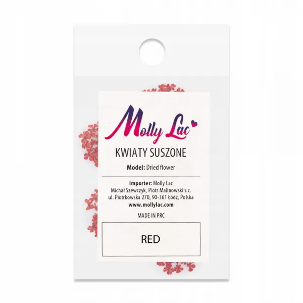 Ozdoba do paznokci suszone kwiatki MollyLac Red 5szt
