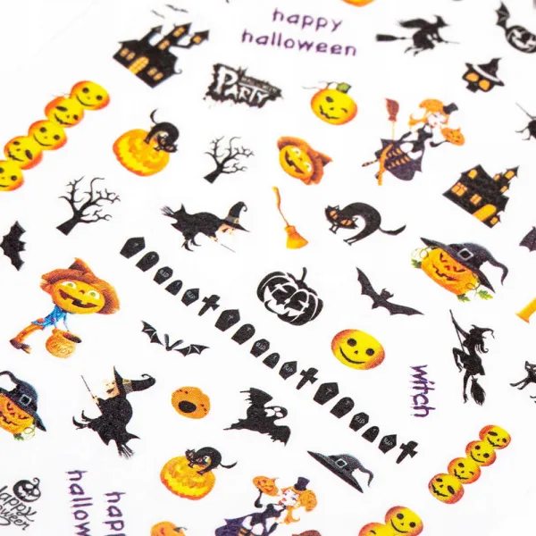 Halloween Naklejki Do Paznokci Cienkie Samoprzylepne - Dynie Czarownice