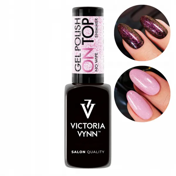VICTORIA VYNN On Top Shimmer Top hybrydowy No Wipe z różową drobinką 8ml