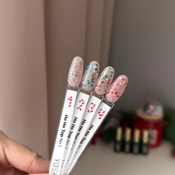 Yoshi Top Hybrydowy Do Paznokci HoHoTop 10ml - No.02 Zielone Drobiny Błękit