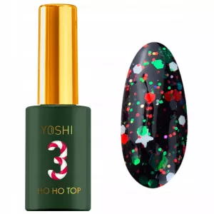 Yoshi Top Hybrydowy Do Paznokci HoHoTop 10ml No.03 Czerwone Zielone Drobiny