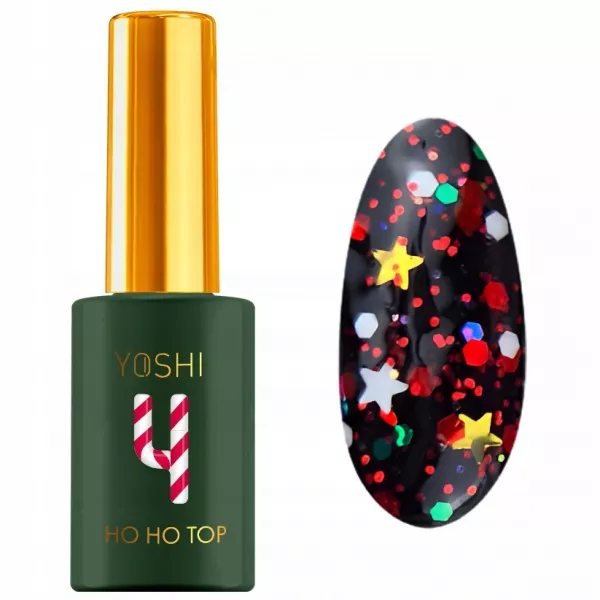 Yoshi Top Hybrydowy Do Paznokci HoHoTop UV/LED 10 ml No.04 Czerwone Drobiny