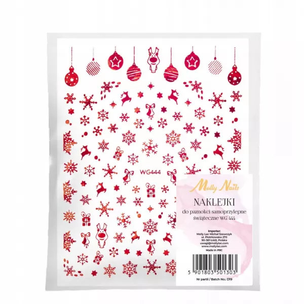 Naklejki Do Zdobienia Paznokci Samoprzylepne Świąteczne Czerwone WG444
