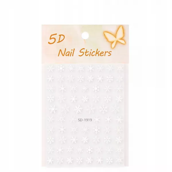 Naklejki Do Paznokci Samoprzylepne 5D Świąteczne Śnieżynki Białe SD-1919