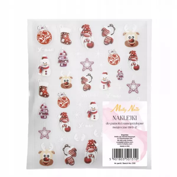 Naklejki Do Zdobienia Paznokci Samoprzylepne Świąteczne Zimowe SW0-47