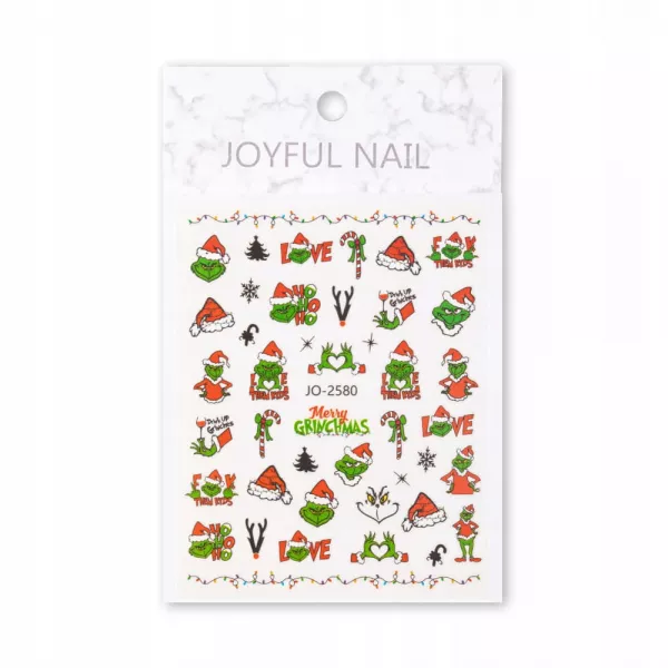 Naklejki Do Zdobienia Paznokci Samoprzylepne Świąteczne Grinch JO-2580