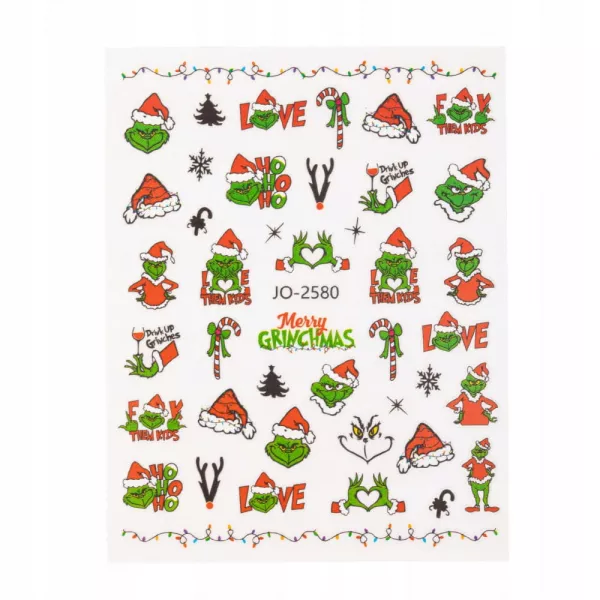 Naklejki Do Zdobienia Paznokci Samoprzylepne Świąteczne Grinch JO-2580