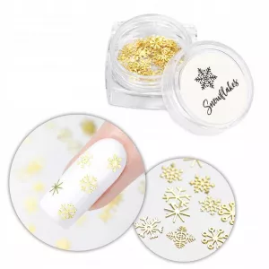 Ozdoby Do Paznokci Snowflakes Świąteczne Śnieżynki w Słoiczku Złote