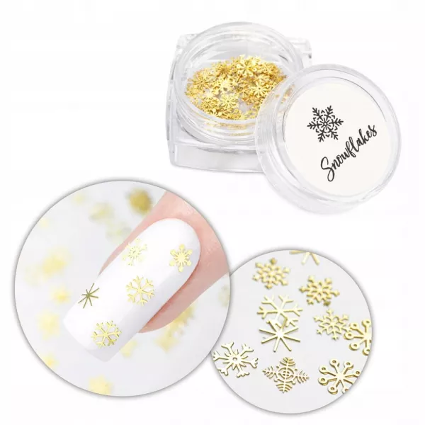 Ozdoby Do Paznokci Snowflakes Świąteczne Śnieżynki w Słoiczku Złote