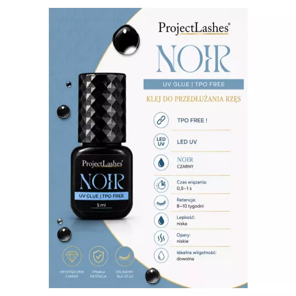 ProjectLashes Klej do przedłużania rzęs NOIR UV LED Czarny bez TPO 5ml