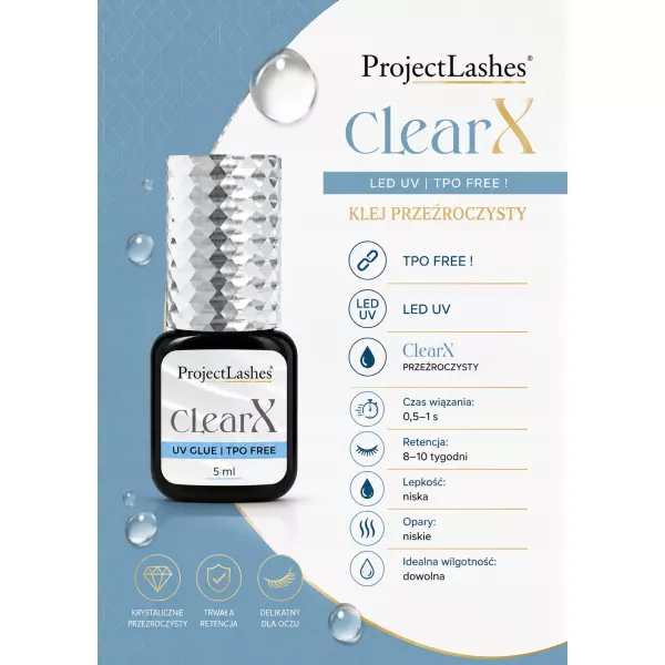 Klej do przedłużania rzęs UV ProjectLashes ClearX przeźroczysty 5ml bez TPO