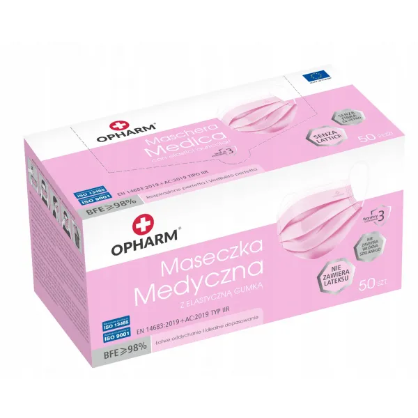 Maska Medyczna Opharm 50 sztuk pudełko brzoskwiniowa 50 szt