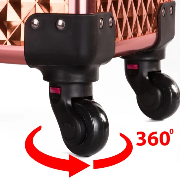 Kuferek kosmetyczny XXXL 4w1 walizka na kółkach obrotowych 360 stopni - Diamond 3D rose golden