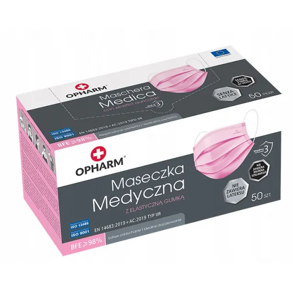 Maska Medyczna Opharm 50 sztuk pudełko brzoskwiniowa 50 szt