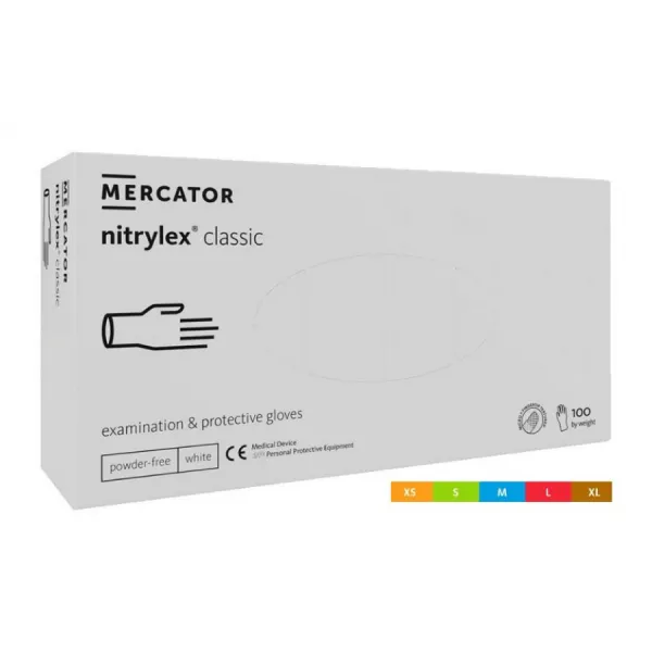 Mercator Rękawiczki Nitrylowe White Różne Rozmiary 100 szt/ 50 par