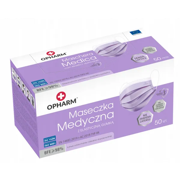 Maska Medyczna Opharm 50 sztuk pudełko fioletowa 50 szt