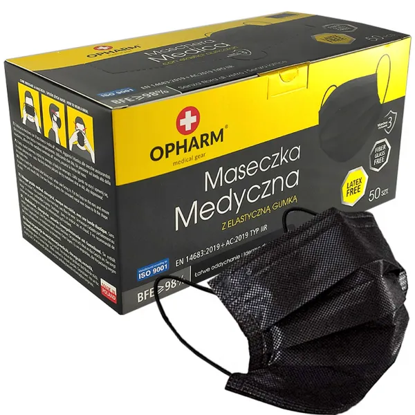 Maska Medyczna Opharm 50 sztuk pudełko czarna 50 szt